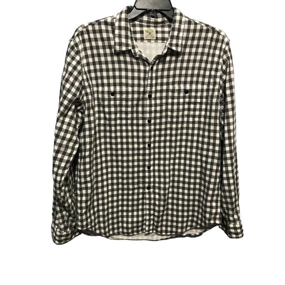 J. Crew Men's XL Double Gauze Check Button Up Utility Work Shirt Gray White - Picture 1 of 9